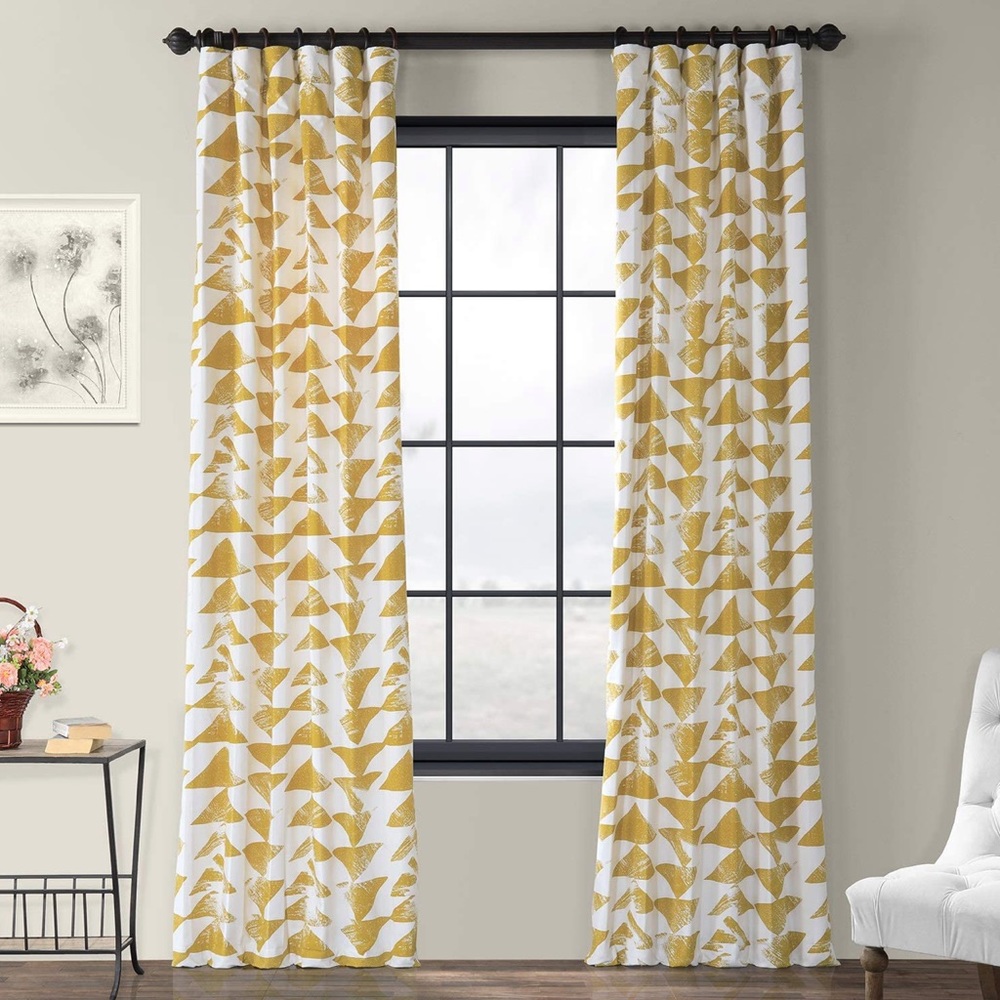 120” Efren Curtains 100%Cotton Geometric Room Darkening Rod Pocket Single Panel